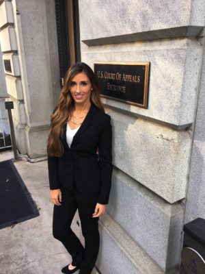 Monica Miller, senior counsel at the Appignani Humanist Legal Center, outside the Fourth Circuit Court of Appeals.
